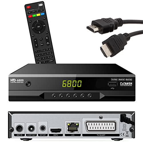 【Contenuto della confezione】1×DVB T2 decoder digitale terrestre, 1×telecomando universale (senza batterie), 1×cavo HDMI, 1 manuale tradotto in inglese. Se avete domande, vi preghiamo di contattarci, vi risponderemo online 24 ore.