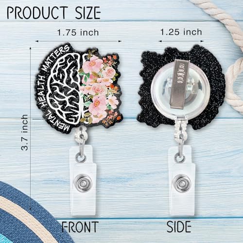 ZBBFSCSB Mental Health Matters Funny Glitter Badge Scroll Retractable with Metal Shark Clip, Cute Brain Badge Holder for Psychology Students, Christmas Birthday Gift for Doctor Nurse Psychologist MD