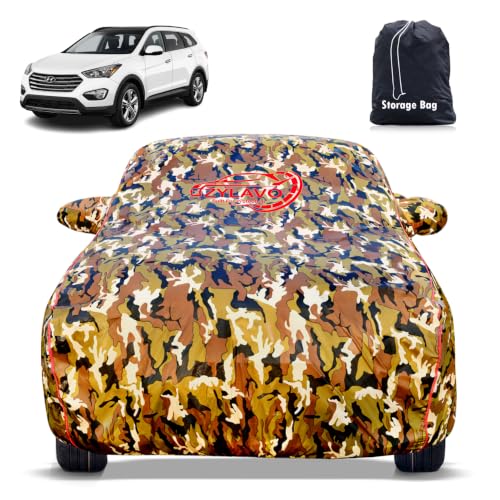 Image of Premium Car Cover for Hyundai's Santafe Model | Waterproof, UV & Dust Protection | Mirror & Antenna Pocket | Triple Stitched, Soft Inner Lining, Belt & Buckle (Jungle Print)