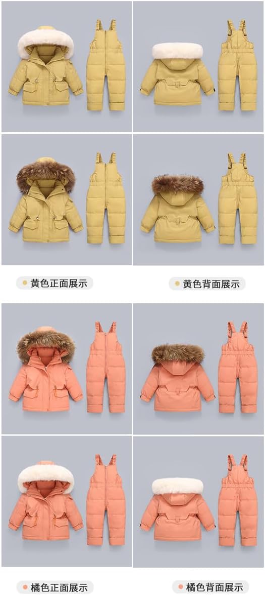 Baby Girls Two Piece Winter Warm Hooded Snowsuit Puffer Down Jacket with Snow Ski Bib Pants Outfits