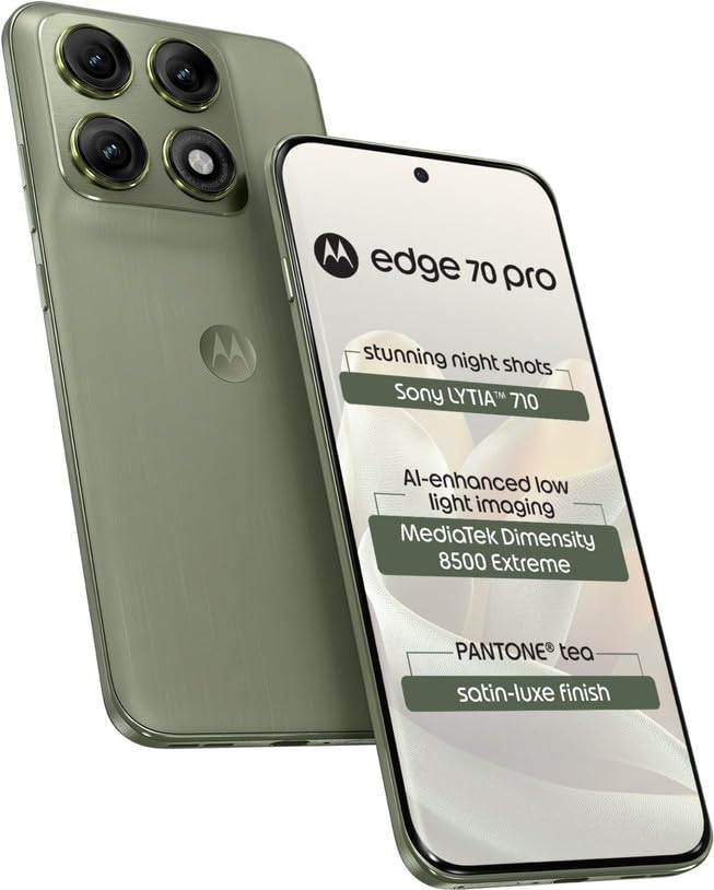 Image of Motorola Edge 70 pro 5G (Satin-Luxe Pantone Tea Green, 8GB RAM, 256GB Storage) | 6.8-inch 144Hz Super AMOLED Display | Dimensity 8500 Extreme |50MP | 6500mAh, 90W Charger