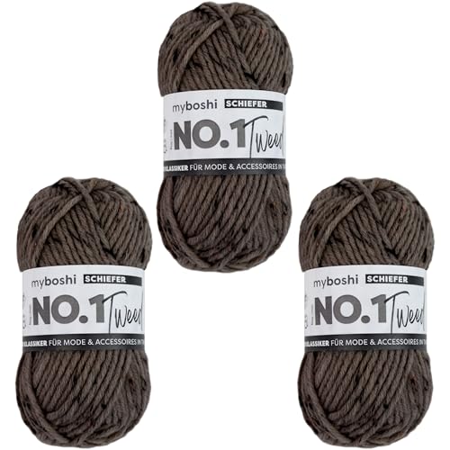 myboshi No1 Tweed Schnellstrickgarn Dunkelgrau 3x50g – Bild 1