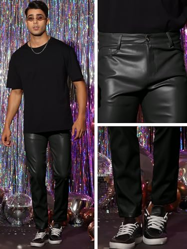 Lars Amadeus Faux Leather Pants for Men's Slim Fit Hip Hop Nightclub Disco Party Trousers4