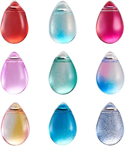 Miniatura 1 de Mega Pet 200 dijes de cuentas de vidrio transparente con forma de lágrima de color mixto, galvanizadas, cuentas perforadas de vidrio suave y