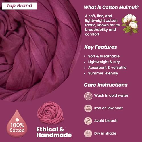 Image of 100% Pure Cotton Mulmul Fabric Material | Reusable Ultra Fine Mulmul Fabric | Lightweight Soft Smooth Piece Linning, Stole, Dupatta, Cushion Pillow Cover (Fuchsia Rose, 1 Meter)