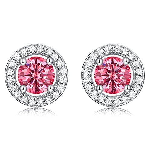 Pendientes pequeños de plata de ley 925 con zafiro rosa para mujeres y hombres, circonita cúbica, circonita, diamante azul