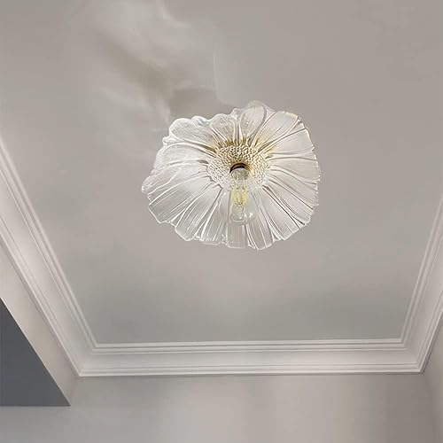 Miniatura 6 de KISAD Lámpara de techo con forma de hoja de loto vintage, lámpara de techo de vidrio de latón estilo japonés, montaje semiempotrado, accesorios de