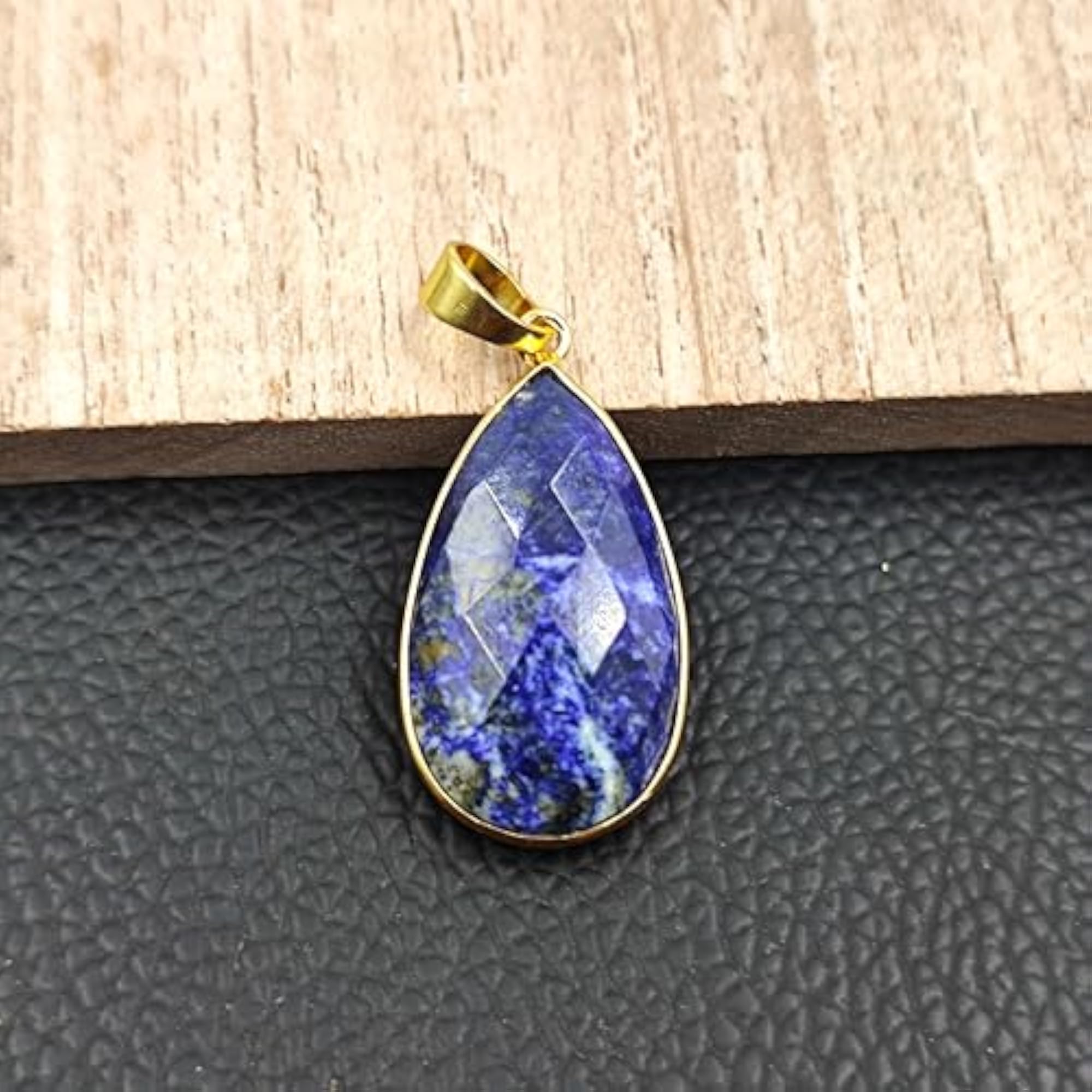 Women's Natural Lapis Lazuli Gold Plated Pear Shape Pendant