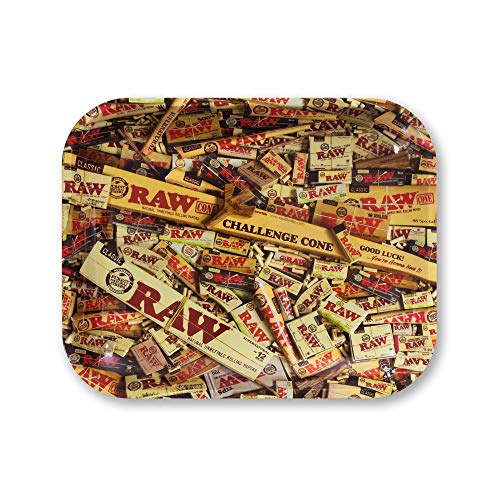 RAW Mixed Items Rolling Tray - Size Large - Smooth Coated Metal Tray with Curved Corners and no Creases