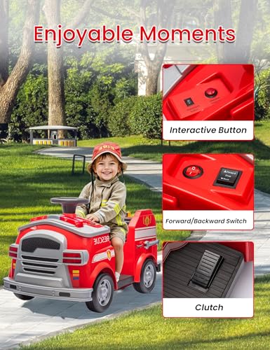 Ride on Fire Truck,Kids Ride on Car with Interactive Fun Games,12V Kids Electric Car with Toy Fire Extinguisher,Alarm Lamp,Siren-Call,Wrench Set,Toy Tools,Spade Shovel,Gifts,Red - Thumbnail 4