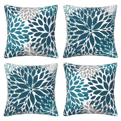 Verdiqor Blue Teal Pillow Covers 18x18 Inch Set of 4