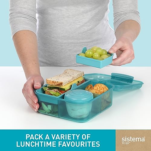 Sistema TO GO fiambrera bento | Fiambrera con tarrina para yogur o fruta | 1,25 l | Fabricado con plástico reciclado | Verde piedra