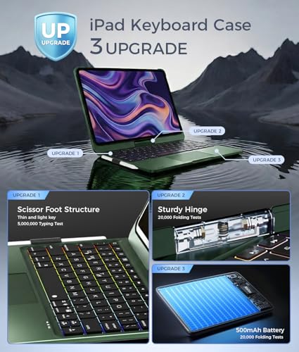 Image of NOKBABO for iPad 10th 11th (A16) Generation Case with Keyboard, iPad Air 11 inch (M4 /M3 /M2), Keyboard for iPad Pro 11 (4th /3rd /2nd /1st) & iPad Air 5 /4, Trackpad, 360 Swivel, Backlit - Midnight Green