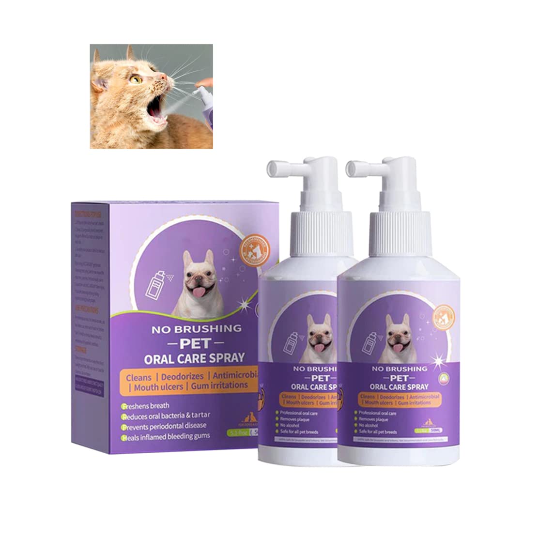 HADAVAKA 2023 New Pet Clean Teeth Cleaning Spray For Dog & Cats, Petclean No Brushing Pet Oral Care Spray, Pet Breath Freshener Spray, Pet Oral Spray Clean Teeth, Teeth Spray For Cats & Dogs (2 pcs)