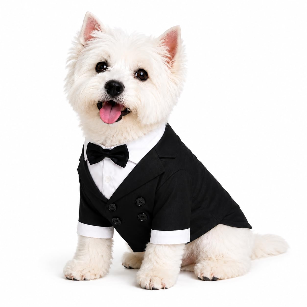 Lovelonglong Pet Costume Dog Suit Formal Tuxedo with Black Bow Tie for Small Dogs Toy Poodle Clothing Black M — image 1