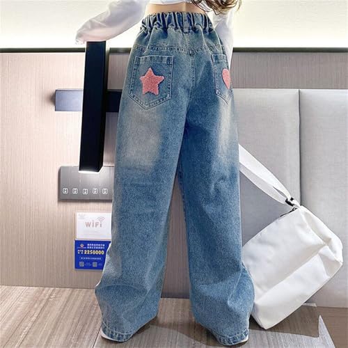 Cute Star Embroidery Baggy Jeans for Girs Wide Leg Elastic High Waisted Denim Pants Teens Trendy Streetwear Trousers4