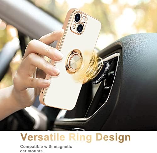 Urarssa for iPhone 13 Case Magnetic Ring Holder 360 Degree with Rotation Finger Car Holder Shockproof Case Cover for iPhone 13 6.1-inch, White