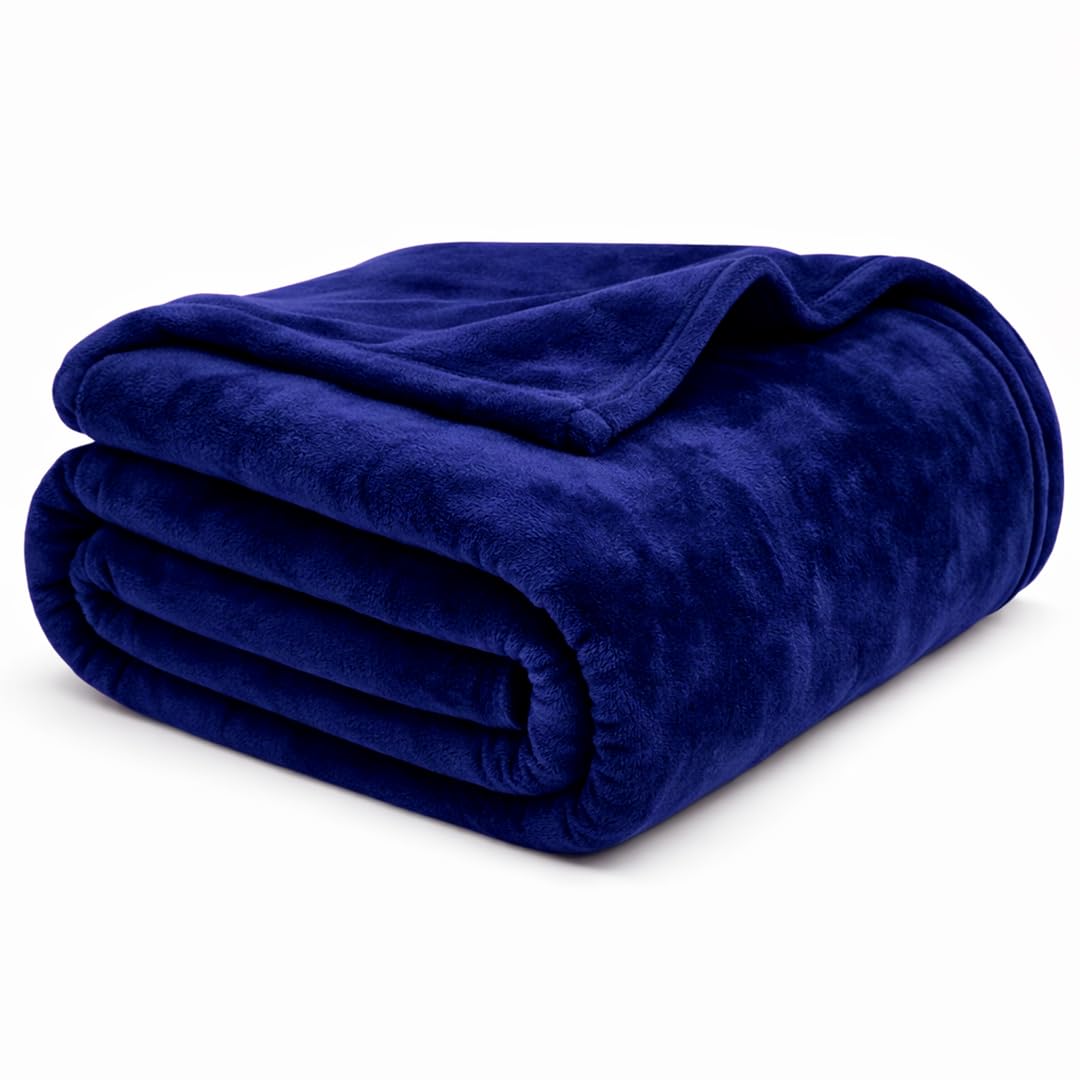 EGYPTO Single Fleece Blanket 127cm x 152cm | Luxury Faux Fur Throws for Sofas | Anti-Allergy Cozy & Soft Throw | Versatile Royal Blue Throw Blanket for Sofa & Bed
