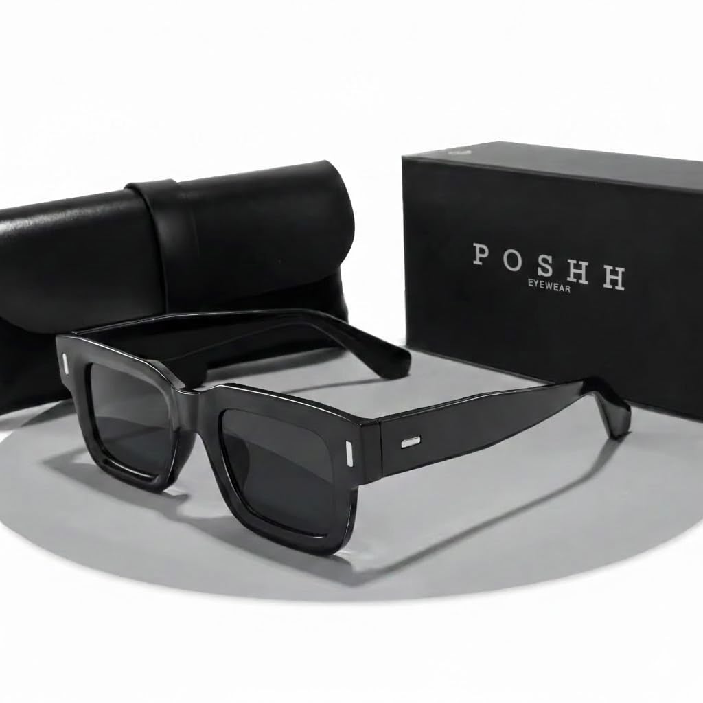 Poshh Eyewear Black UV Protection Sunglasses for Men & Women | Stylish Unisex Eyewear for Outdoor, Driving & Travel | Driving & Daily Use 3