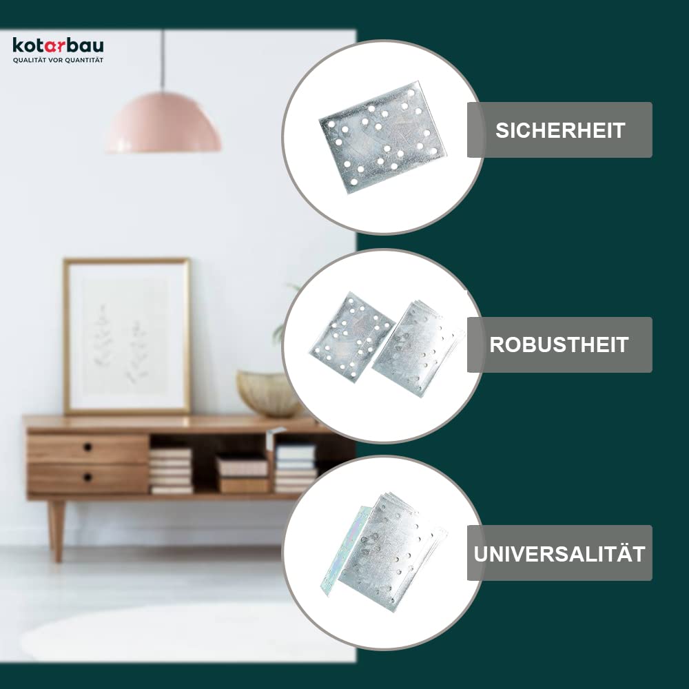 KOTARBAU Lochplatten 100 x 76 mm Verzinkt Silber Flachverbinder Holzverbinder Innen – Außenbereich Lochplatte Stahlverbinder Lochblech Flacheisen (50)