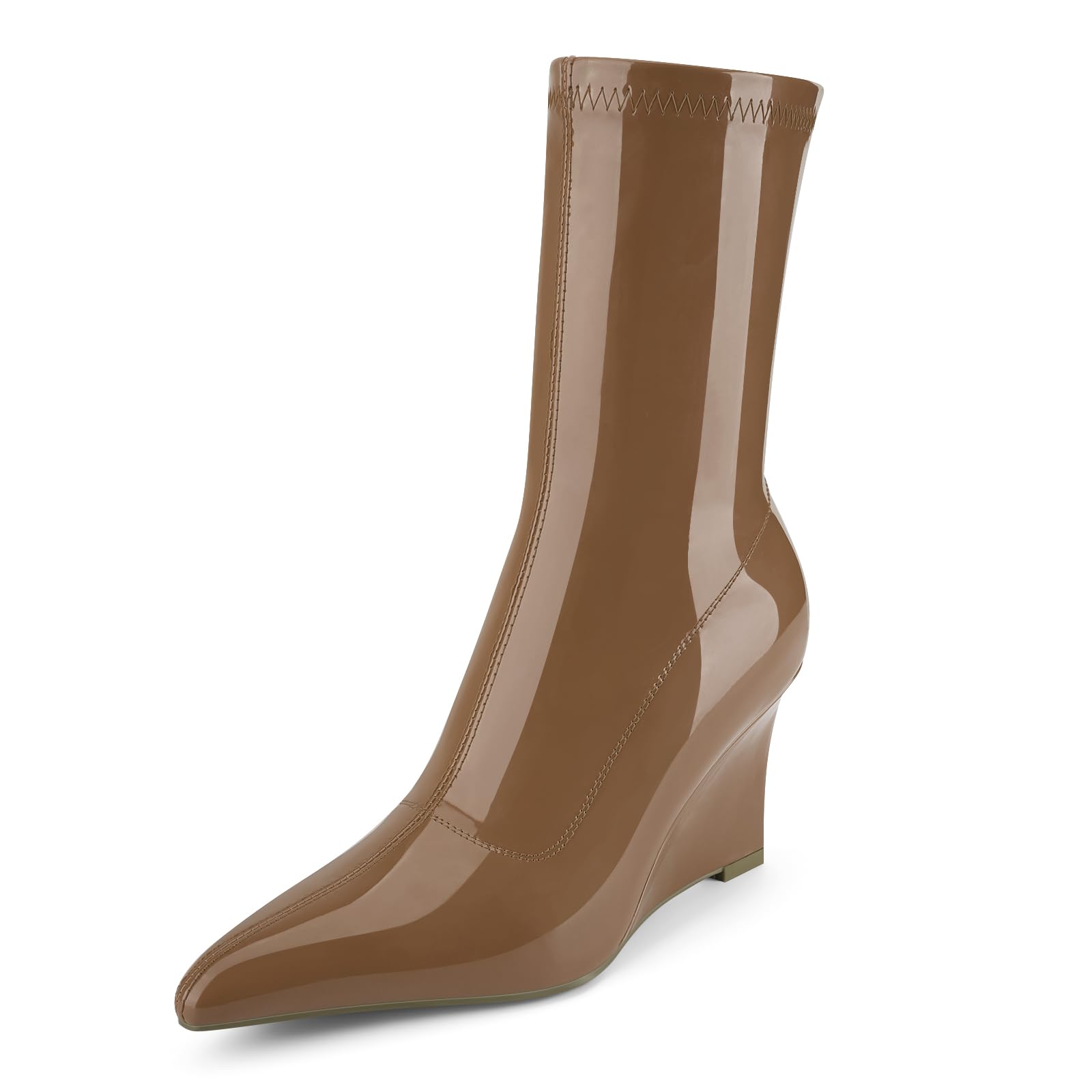 Oh Mispares Womens Mid Calf Boots Wedge Heel Pointed Toe Side Zipper Ankle Short Boots Closed Toe Party