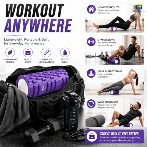 Image of Btag Foam Roller for Gym & Home Workout - Deep Tissue Muscle Massager for Back Pain, Neck & Knee Relief | Yoga, Stretching & Recovery Tool 33 cm (Purple)