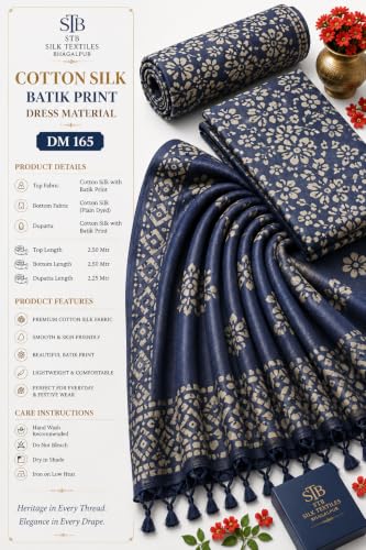 Image of STB-SILK TEXTILES BHAGALPUR Women's Cotton Silk Handcrafted Batik Print Unstitched Salwar Suit Dress Material With Duputta (Maroon)
