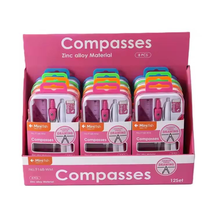 Image of Geometry Set, 8-in-1 Math Kit Drafting Tools Include Study Compass, Graphic Compass, Protractor, Pencil, Eraser, Triangle, Set Square, 15cm /6 inch Ruler, Storage Box