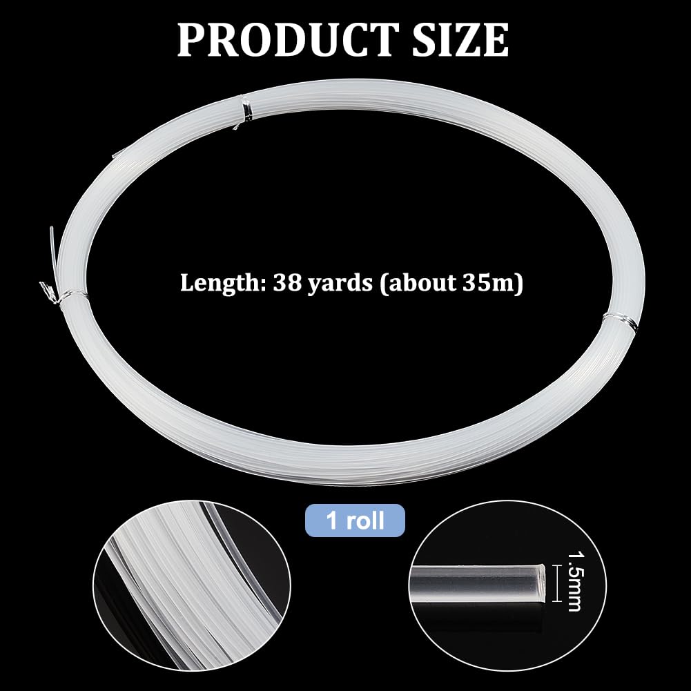 BENECREAT 1.5mm 38.28 Yards Transparent Nylon Monofilament Fishing Line for Fishing, Hat Brims, Jewellery Making