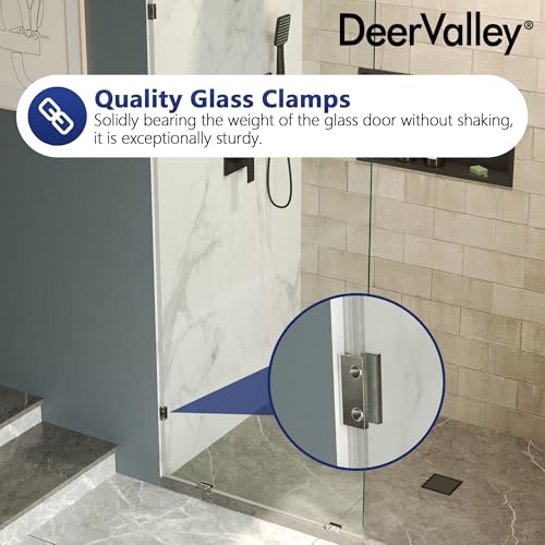 Image of DeerValley 32 inchx78 inch Frameless Shower Glass Panel, Chrome | 3 /8'' Thick Tempered Glass, Stainless Steel Clamps, Reversible Installation, Easy to Clean