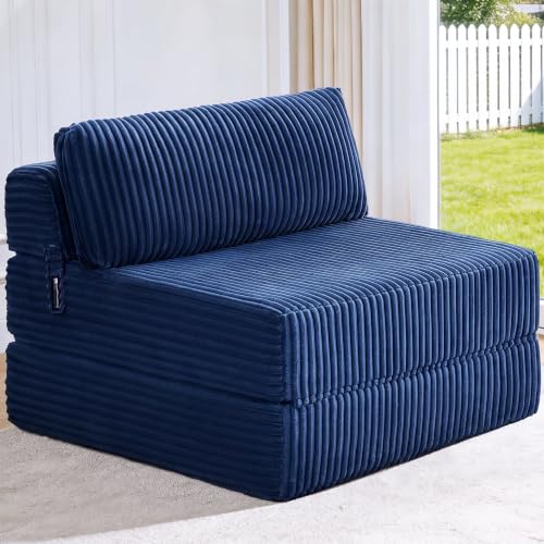 Image of Folding Sofa Bed Convertible 4 in 1 Sleeper Chair Blue Twin XL