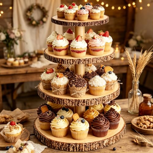 JIAOHENANZE Rustic 4Tier Wooden Cupcake Stand & Wedding Baby Shower Display by JIAOHENANZE - Used condition - Image 5