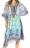 Sakkas P2 - Kristy Long Tall Lightweight Caftan Dress/Cover Up with V-Neck Jewels - 17118-BlackTurq - OS Sakkas P2 - Kristy Long Tall Lightweight Caftan Dress/Cover Up with V-Neck Jewels - 17118-BlackTurq - OS