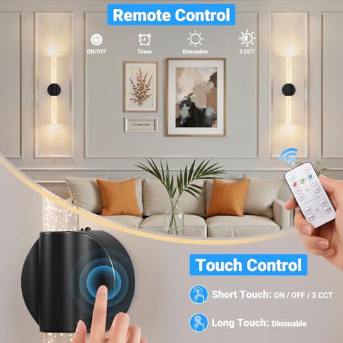 Image of VerRon Peel and Stick Rechargeable Magnetic Wireless Wall Sconces Set of 2