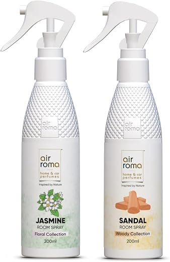 AIR-ROMA Combo of 2 Air Freshener Spray, Fragrance- Jasmine Flower & Sandal Sweet (400ml)