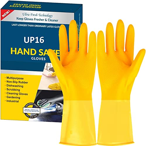 Image of Reusable and Washable Dish washing /Kitchen /Industrial /Gardening Rubber Latex Hand Cleaning Gloves For Men Women 12 Inches Long (Large, 4)
