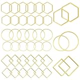 60pcs Beading Hoop Earring Findings Hypoallergenic Hexagon Square Round Earring Hoop Open Bezel Pendant Frame for DIY Crafts Accessories Supplies(Gold,3Shapes)