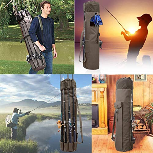 Allnice Durable Canvas Fishing Rod & Reel Organizer Bag Travel Carry Case Bag- Holds 5 Poles & Tackle (Khaki) #TOP6