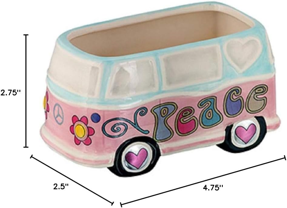 Napco Imports Indoor Outdoor Plant Succulent Herb Flower Pot 2.75 x 4.75 Inch Ceramic Peace Bus