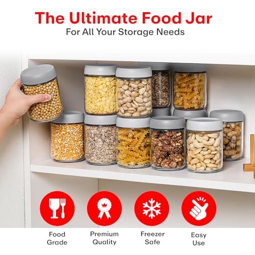 Image of Rioware Storage Glass Jar, Set of 6, 500 ml Each, Transparent, BPA Free, Storage Jar, Kitchen Organizer Modular, Multipurpose Cookies Jar, Grey