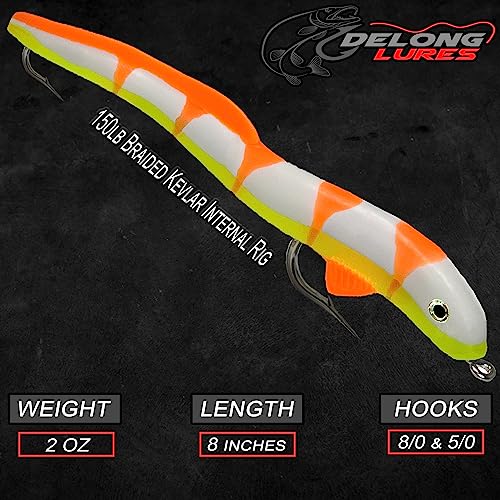 Delong Lures 8" Kilr Eel Swimbaits, Anise Scented Animated Lures For Freshwater & Saltwater, Soft Swimbaits For Muskie, Bass, Northern Pike, Cobia, And Other Predator Fish (White) #TOP4