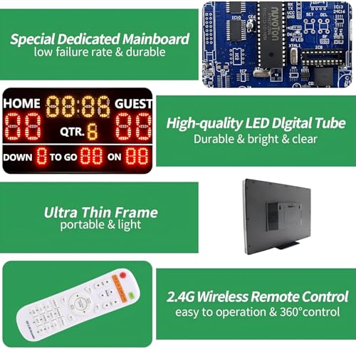 YZ LED Portable Football Scoreboard, Rechargeable Wireless Digital Scoreboard with Remote, Electronic Scoreboard Football Score Keeper for Outdoor/Football Training/American Football Games/Rugby Ball - Thumbnail 4
