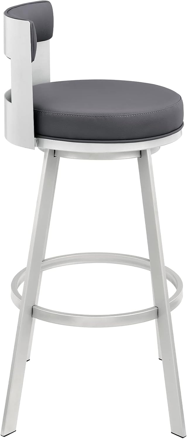Flynn Swivel Counter Stool in Silver Metal with Grey Faux Leather