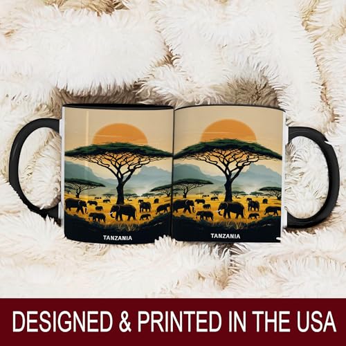 Taza de cerámica negra 11 oz con diseño safari africano miniatura 4