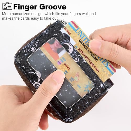 Image of Mayski Credit Card Holder, Zipper Credit Card Wallet for Women, Small Accordion Card Cases Holder, KeyChain Wallet, Business Card Holder, Sun Moon