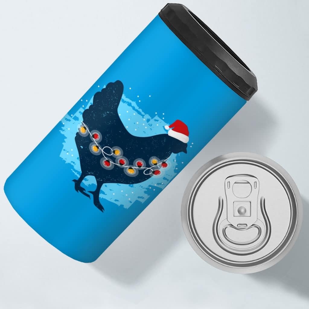 Christmas Chicken Insulated Slim Can Cooler - Printed Can Cooler - Illustration Insulated Slim Can Cooler