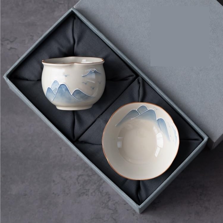 LAPADULA Infusore per il Tè Tazza da tè retrò, grande tazza da tè con paesaggio dipinto a mano, tazza da uomo Kung Fu con colore sotto smalto, tazza singola in stile cinese Tazze da Tè