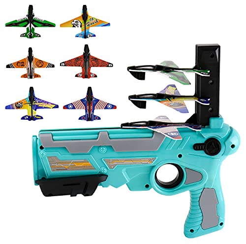 COLORBABY Airplane Toy Bubble Catapult Plane Toy Airplane Outdoor Toys for Kids Outdoor Toy with 6 Pcs Glider Foam Plane One-Click Ejection Model Airplane Shooting Launcher Toys for Kids (Blue)