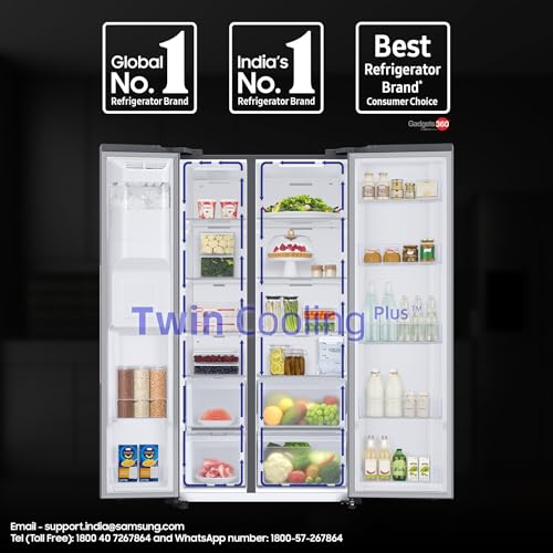 Image of Samsung 633 L, 3 Star, Frost Free, Double Door, Convertible 5-in-1 Digital Inverter, Side By Side Refrigerator with AI, WiFi & Water & Ice Dispenser (RS78CG8543S9HL, Silver, Refined Inox)