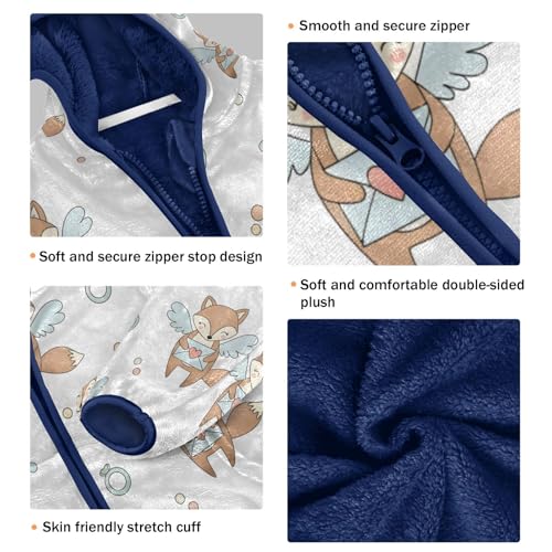 Cute Foxes with Wings Toddler Fleece Jacket Girl Boys Hooded Fleece Jacket Coat Warm Outwear Zip-up 3-10T3